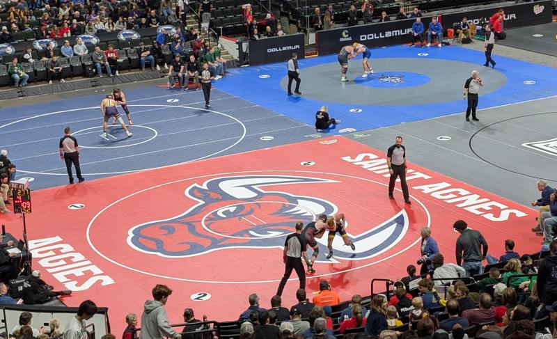 The St. Agnes Aggies mat at the Wrestling State Tournament.