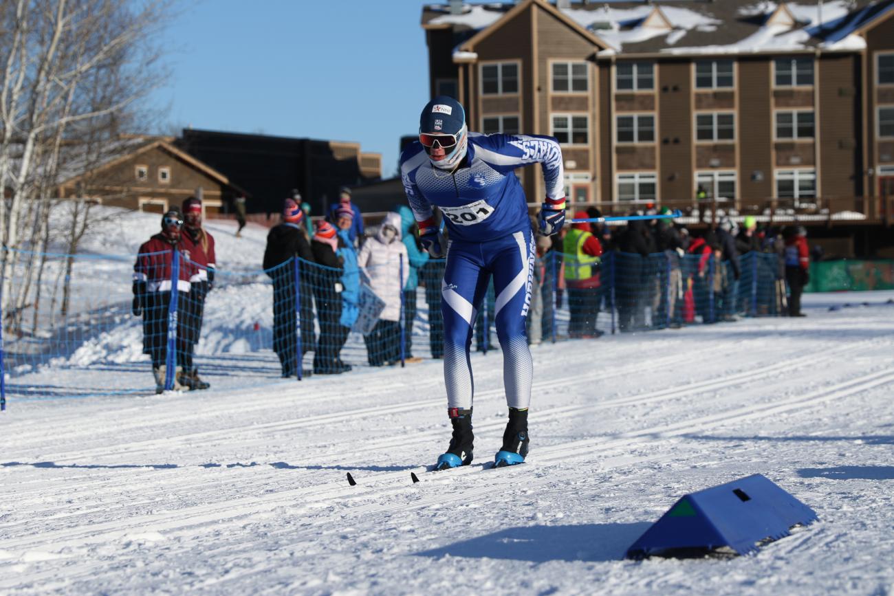 Hopkins sophomore Logan Drevlow skis during the 2025 Nordic Ski Racing State Meet.