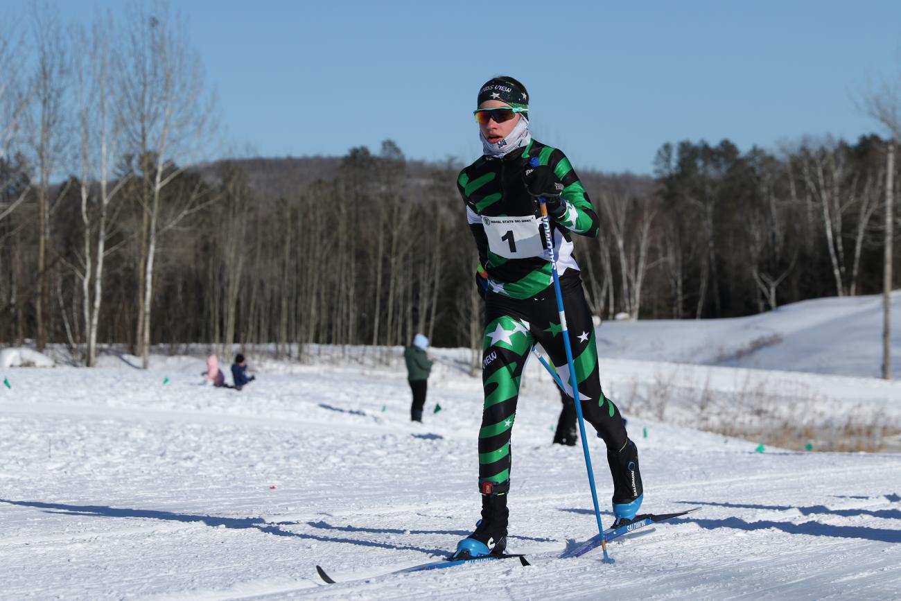 Mounds View's Linnea Ousdigian skis during the 2025 MSHSL Nordic Ski Racing State Meet.