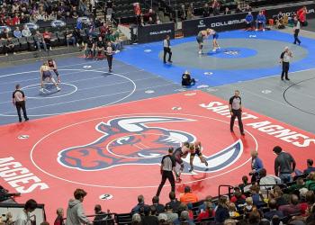 The St. Agnes Aggies mat at the Wrestling State Tournament.